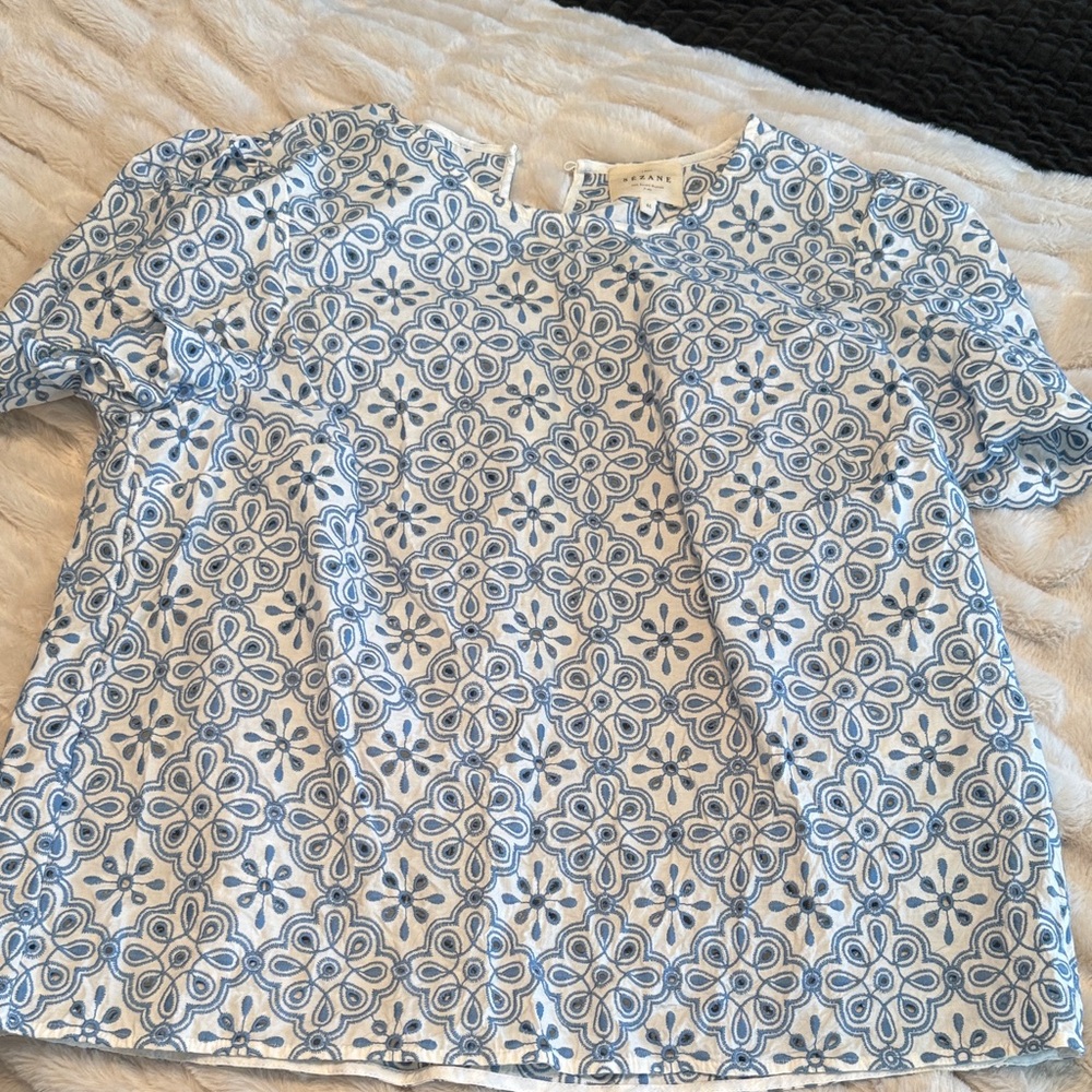 Sezane Floral Blue and White Blouse